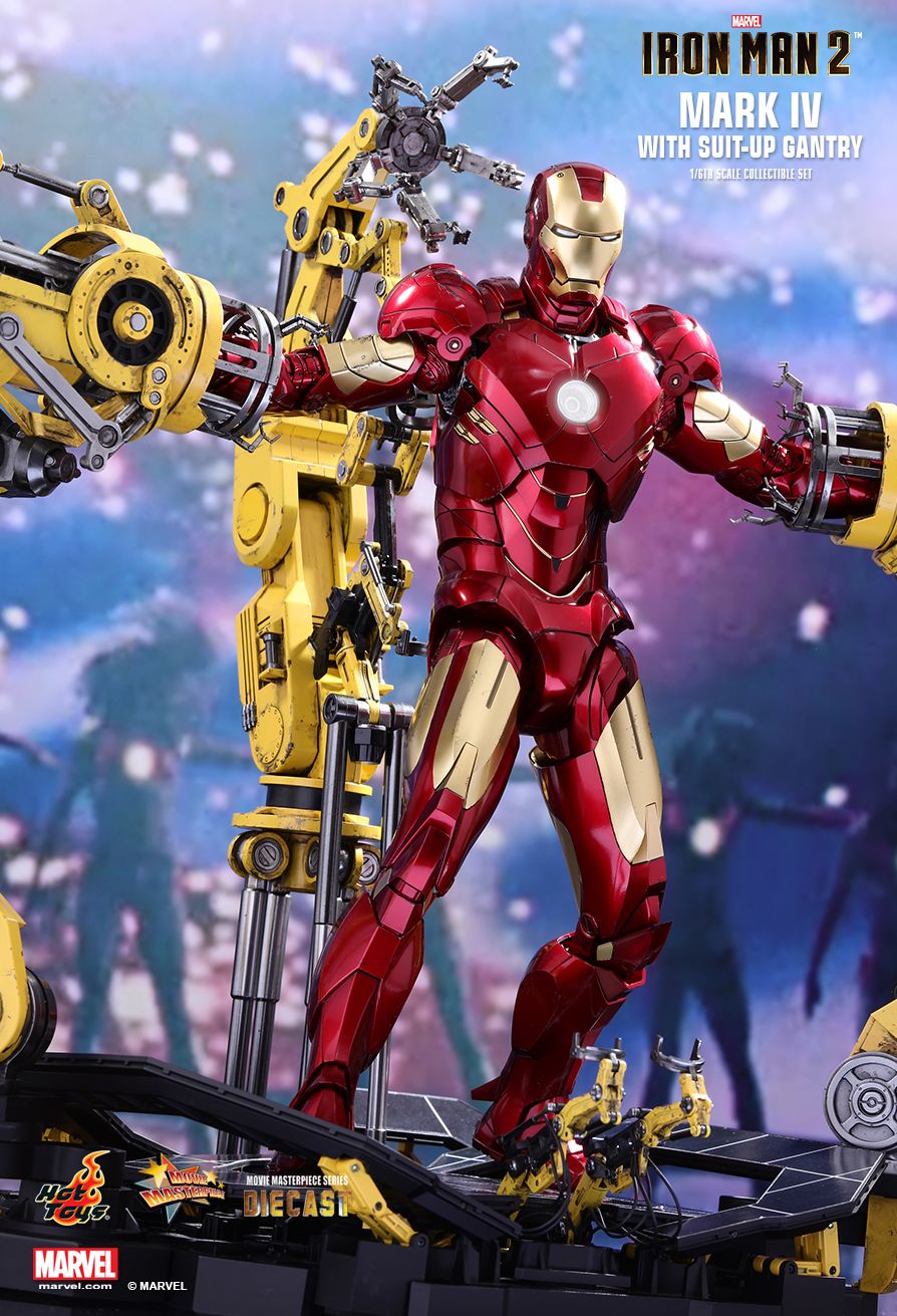 Iron Man Mark IV with Suit-Up Gantry  Collectible Set by Hot Toys  DIECAST Movie Masterpiece Series - Iron Man 2